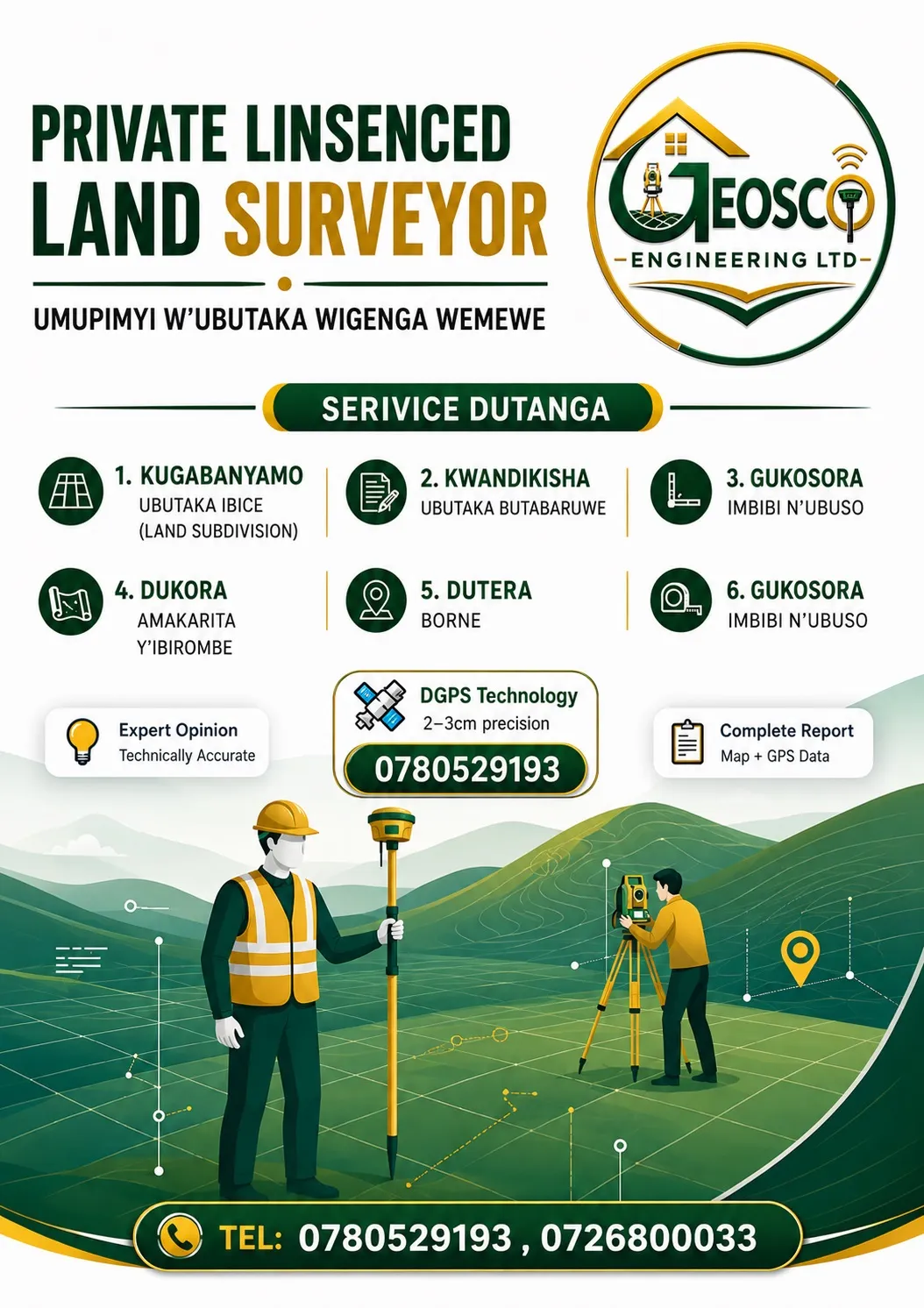 Fast and accurate land surveying services for sale in Kigali