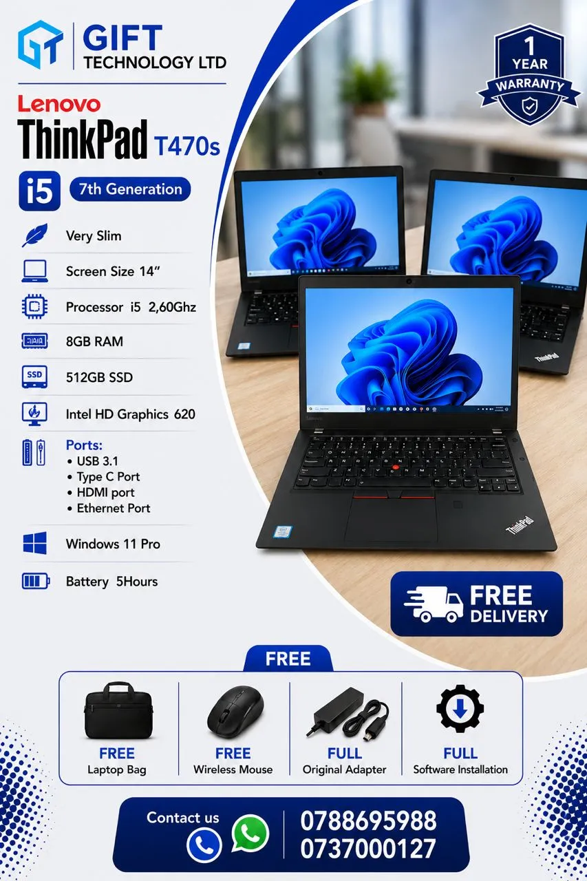 Lenovo ThinkPad T470s Laptop 512GB for sale in Kigali