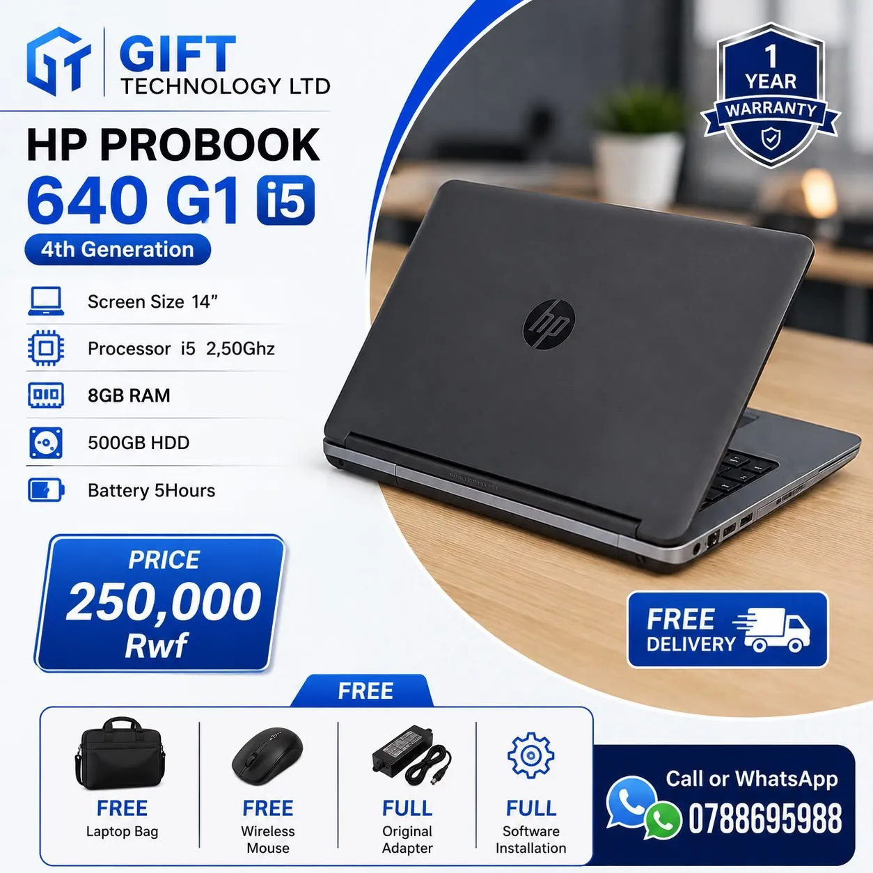 hp Probook 640 G1 i5 Laptop 500GB for sale in Kigali